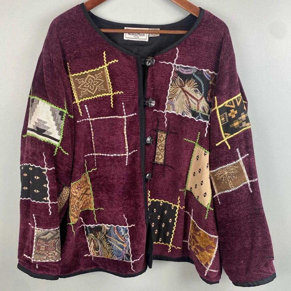 Vintage Nouveau Monde Horse Western Boho Patchwork boho Jacket size 2X